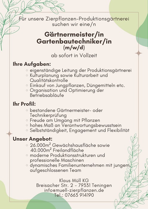 Gärtnermeister/in, Gartenbautechniker/in